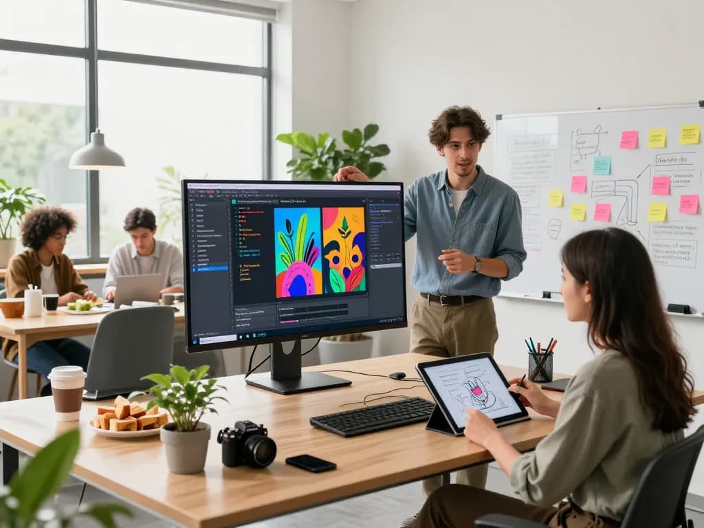 Team of developers collaborating on the innovative Nano Banana flash AI image editing project, showcasing dynamic teamwork.