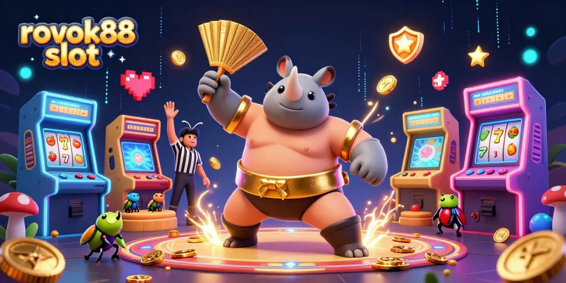 Experience the excitement of rokok88 slot with vibrant 3D characters and casino game elements.