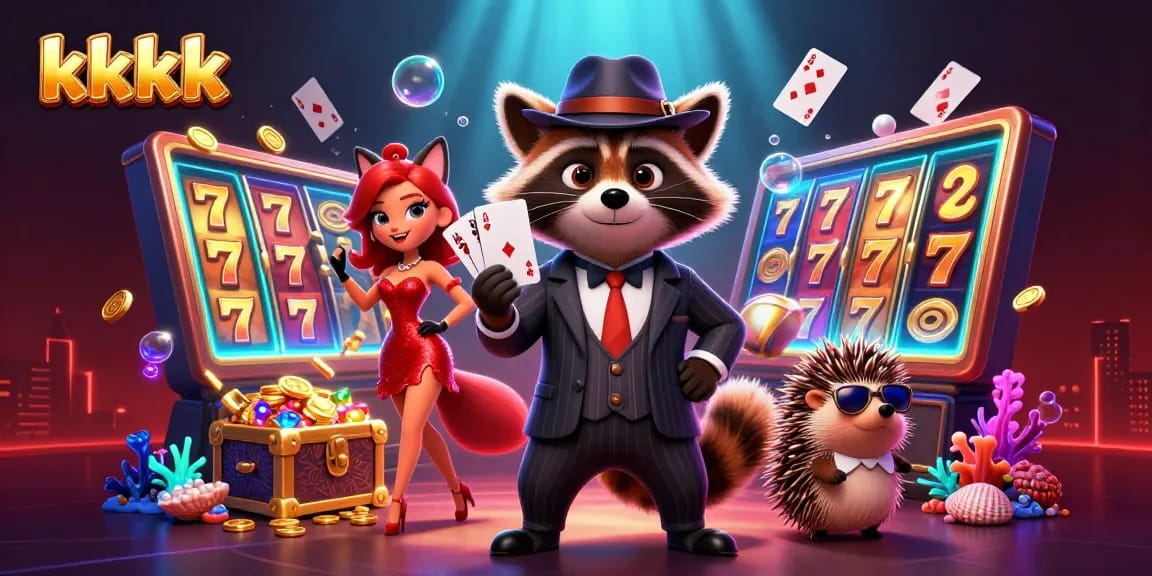 Engage in thrilling casino fun with kkkk, featuring raccoon, fox, and hedgehog in a dynamic scene.