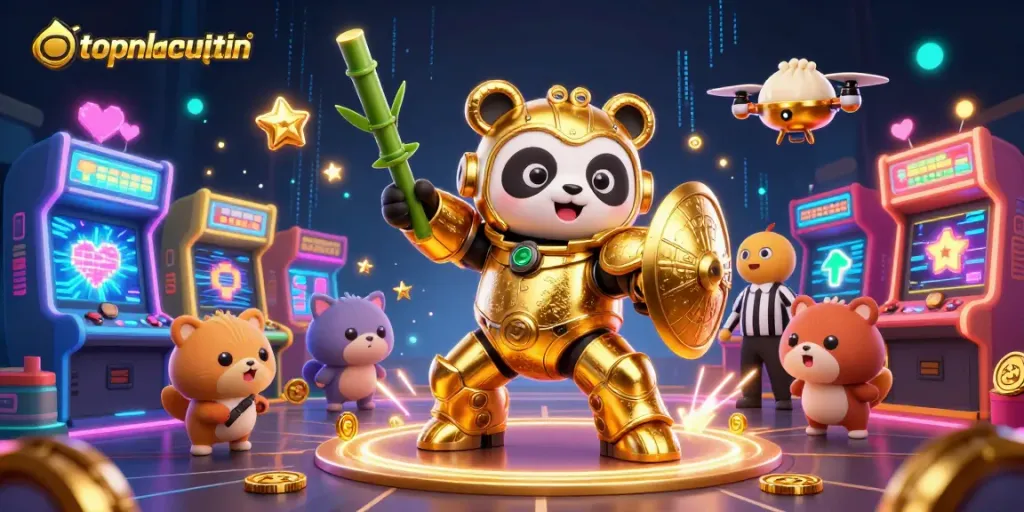 Engage in thrilling gameplay with topnhacaiuytin's vibrant 3D casino experience featuring dynamic characters and arcade elements.