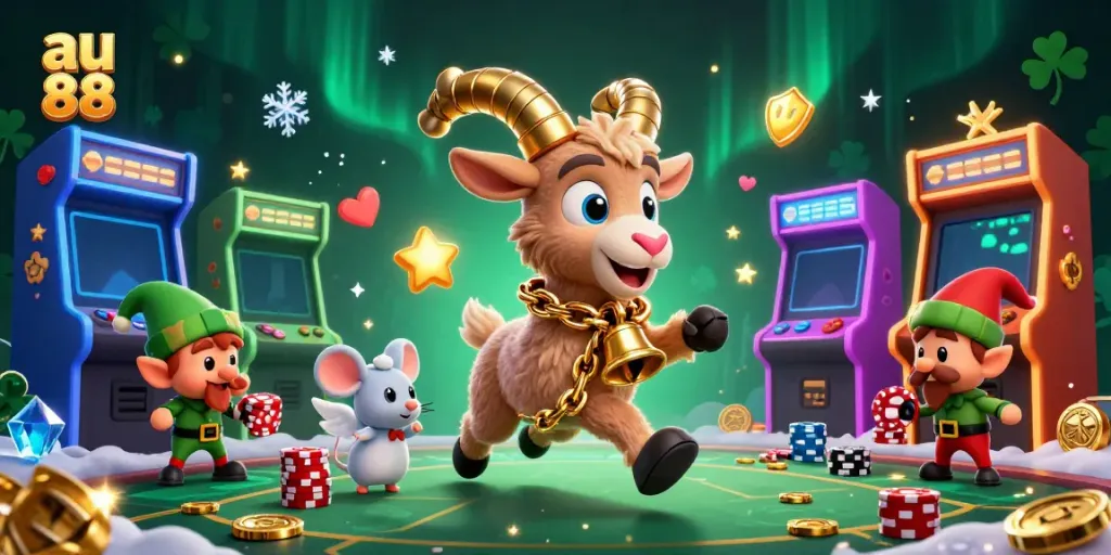 Engage with exciting games at au 88, featuring lively characters in a festive casino setting.