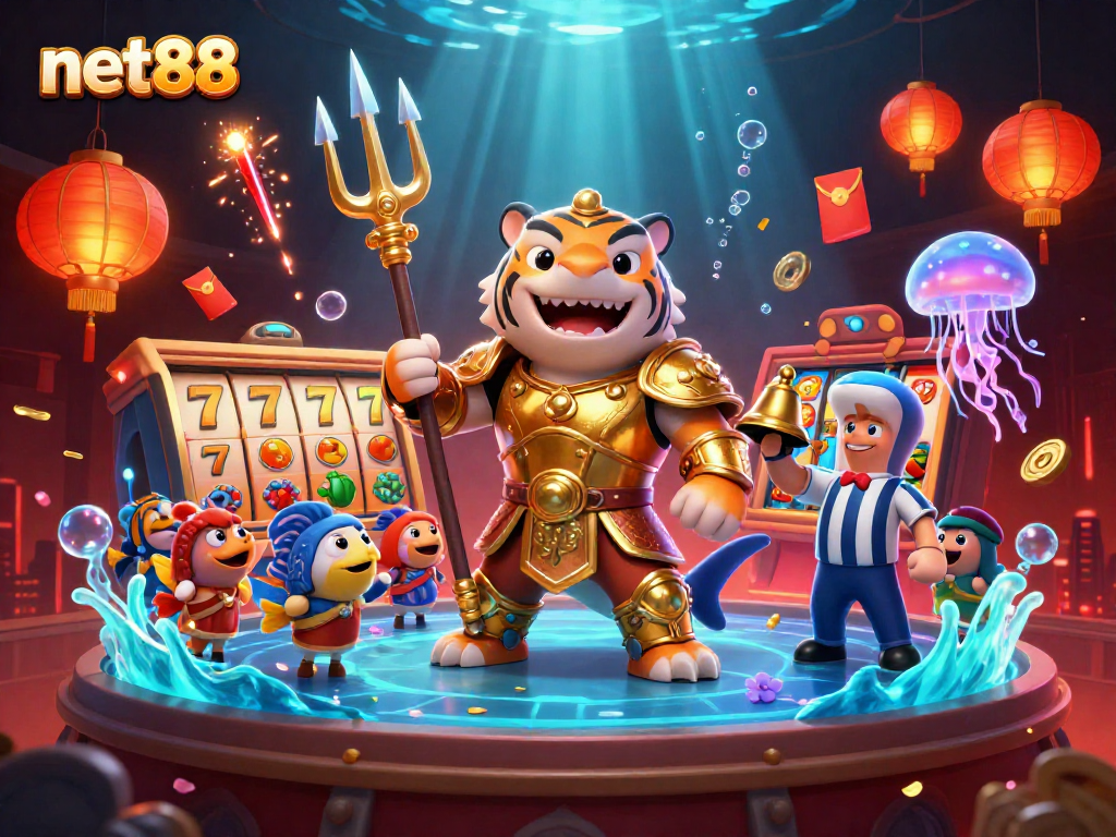 Engage in thrilling gameplay with net88's vibrant 3D casino scene featuring dynamic slot elements.
