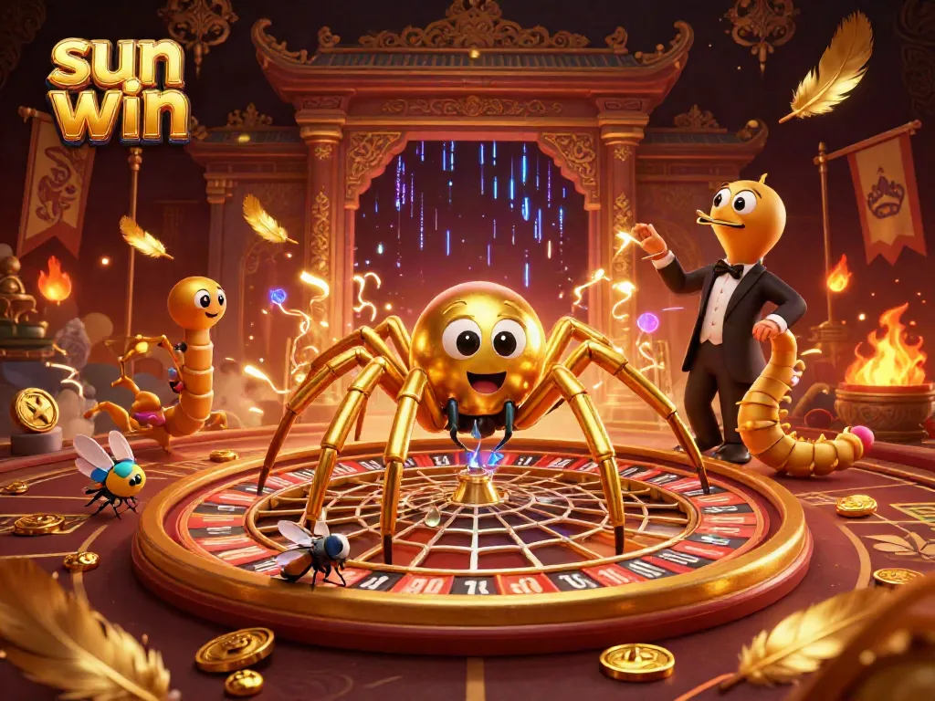 Experience thrilling casino action with sun win, featuring a dynamic golden spider and colorful betting elements.