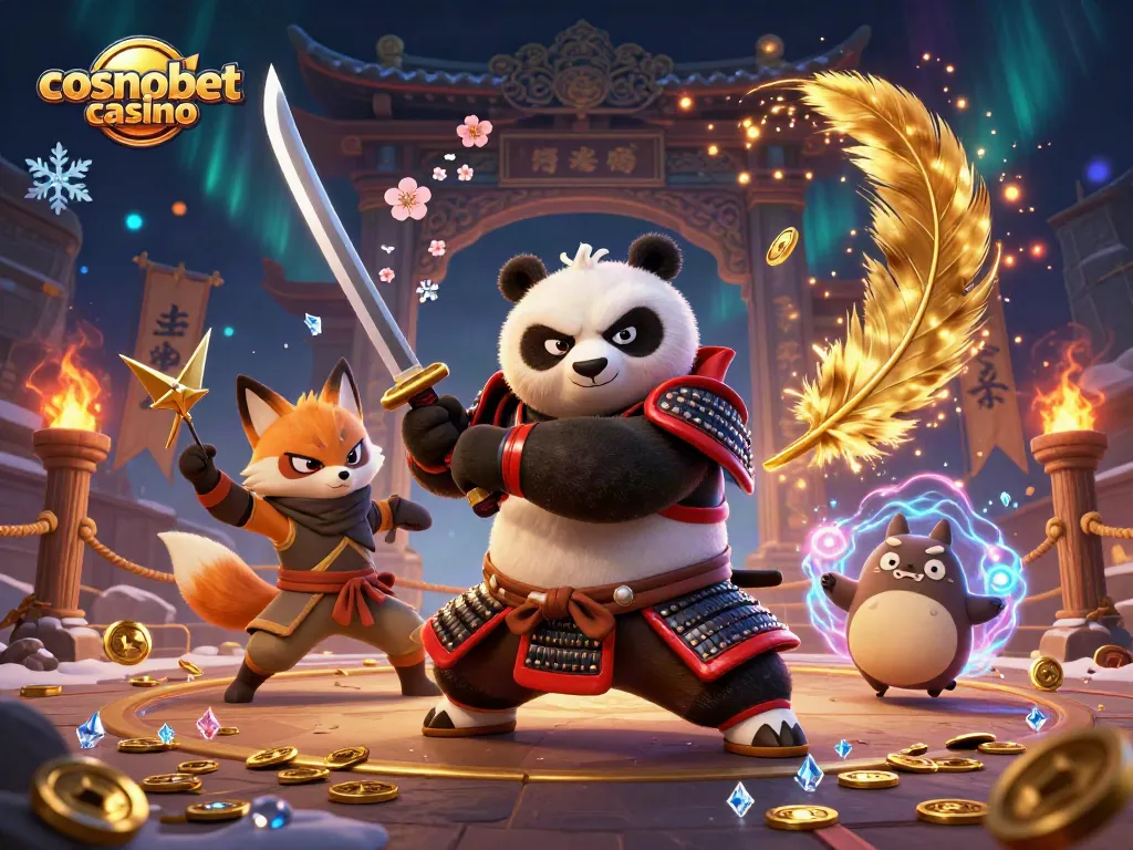 Experience the excitement of cosmobet casino with dynamic characters in action amidst vibrant gaming elements.