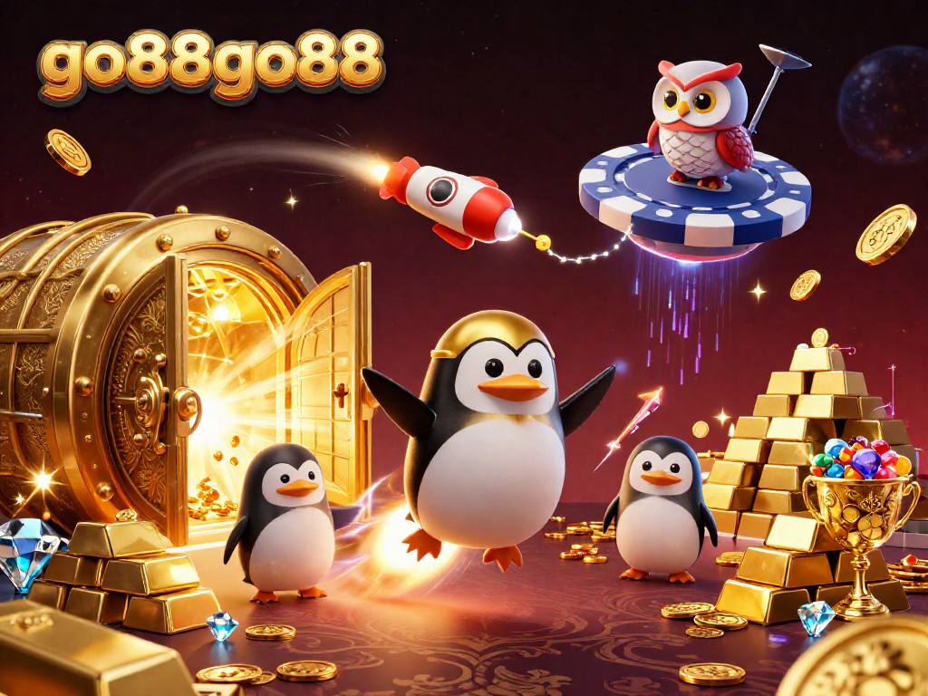 Blast off with go88go88 in a vibrant 3D casino adventure filled with gems and golden coins.