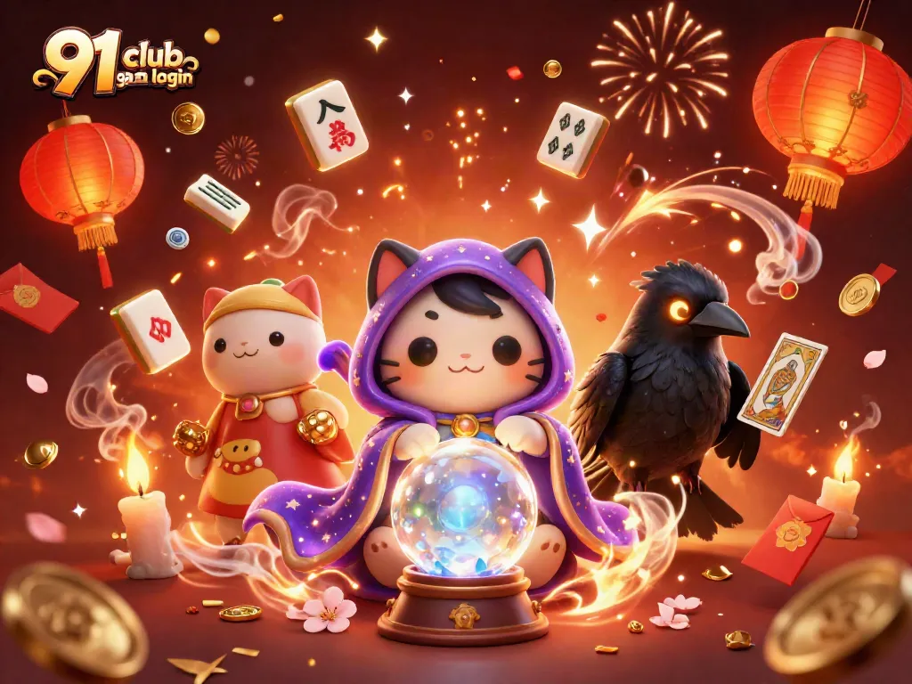 Experience the thrill of 91 club game login with captivating characters and festive elements in a vivid casino setting.