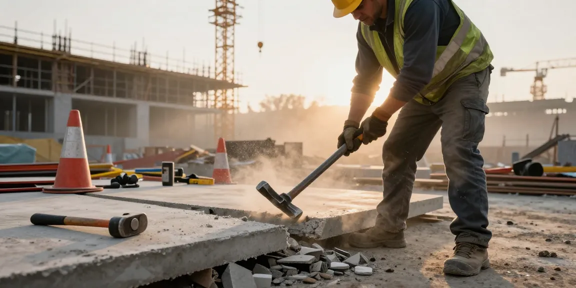 Worker effectively using a fubar wrecking bar on a construction site.