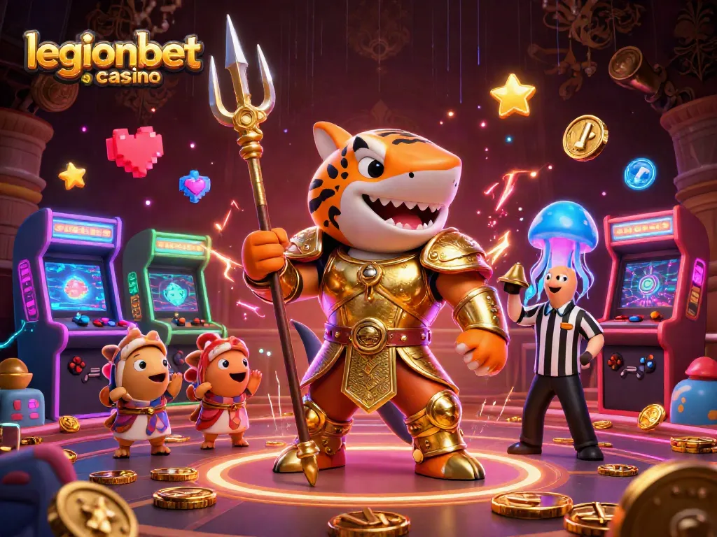 Engage in thrilling gameplay at legionbet casino with an underwater gladiatorial scene featuring vibrant 3D characters and casino elements.
