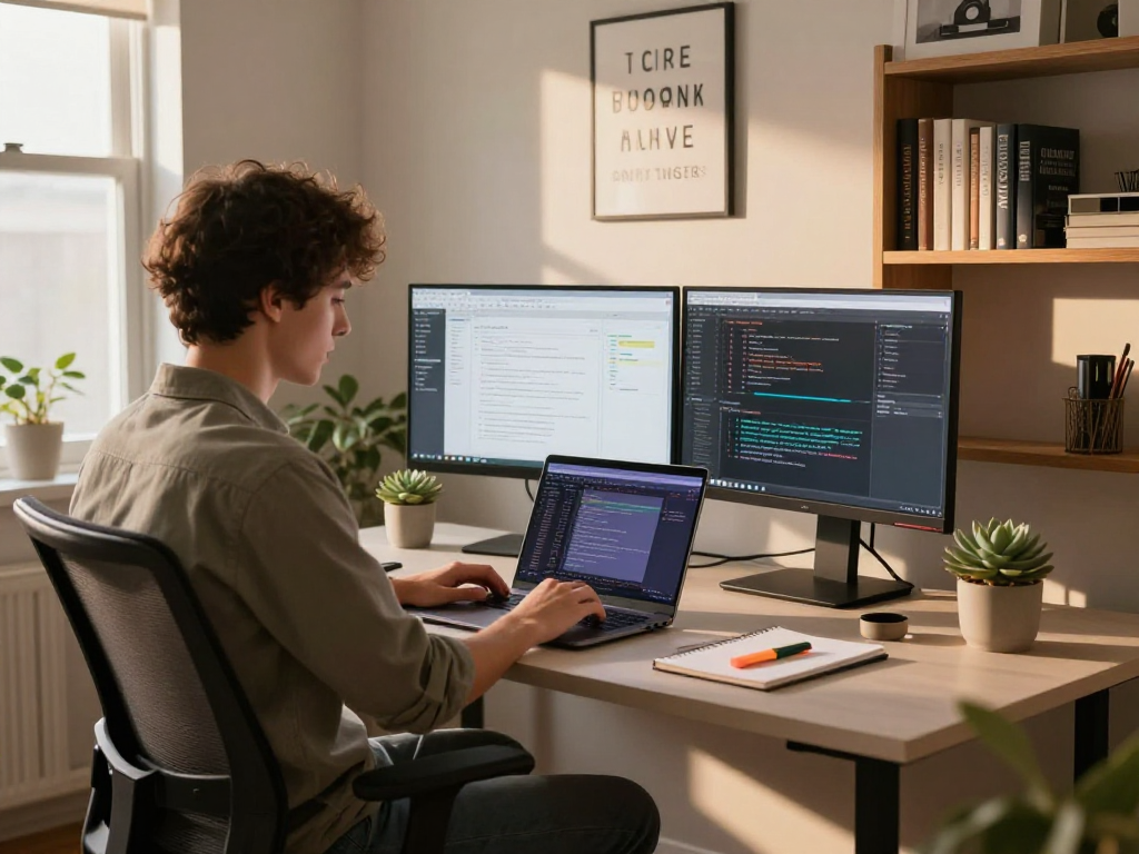 Home office scene highlighting 18+ ai analytics in a modern workspace