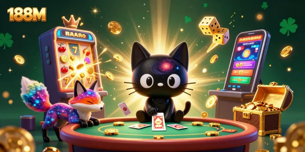 Experience thrilling moments at 188M as a cosmic cat draws in jackpots and fun!