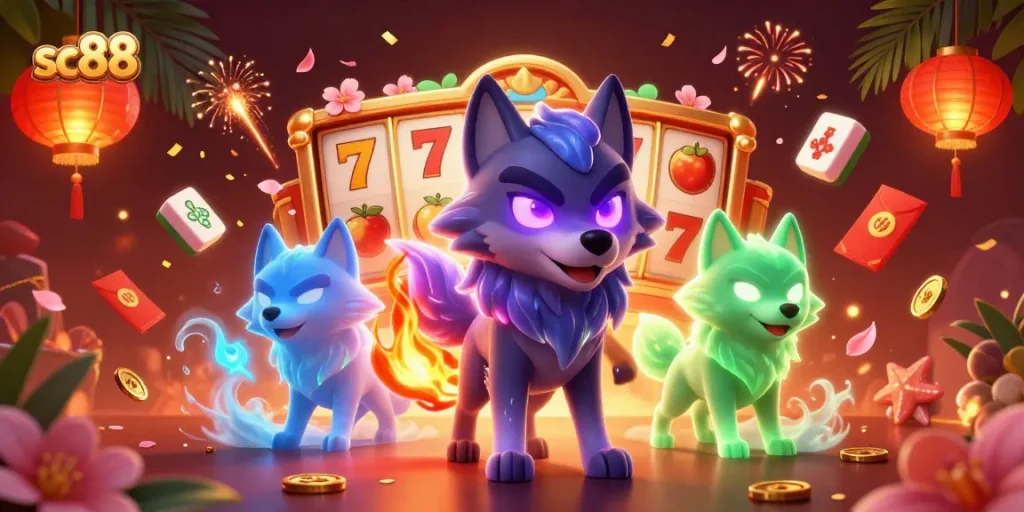 Experience thrilling gameplay with sc88, featuring animated wolves and vibrant casino elements.