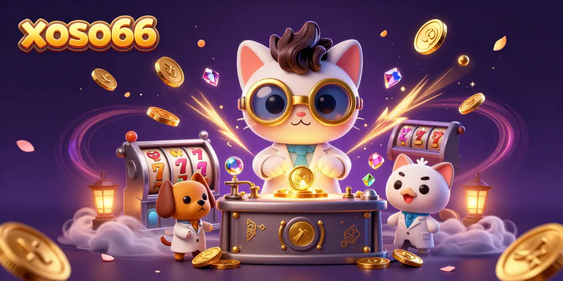 Celebrate wins at xoso66 with golden coins cascading as our mad scientist cat creates excitement.