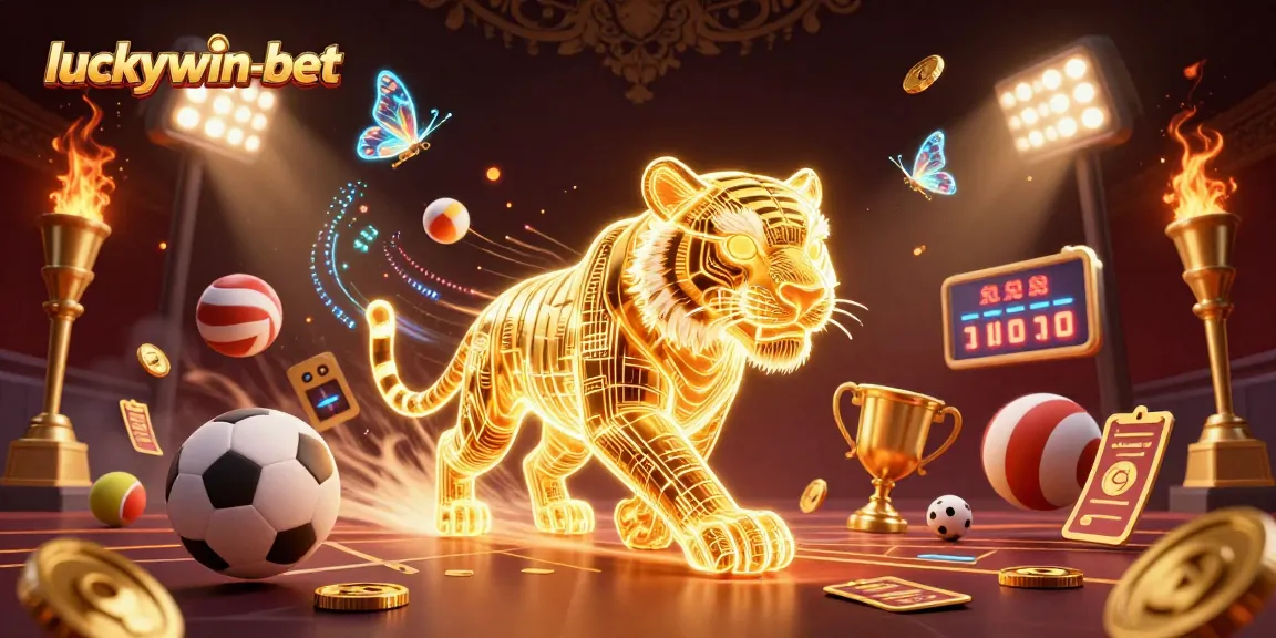 Experience the excitement of betting at luckywin-bet with a dynamic casino scene featuring vibrant sports elements.