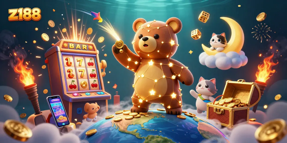 Experience the excitement of z188 with a vibrant 3D illustration showcasing dynamic casino elements and gaming adventures.