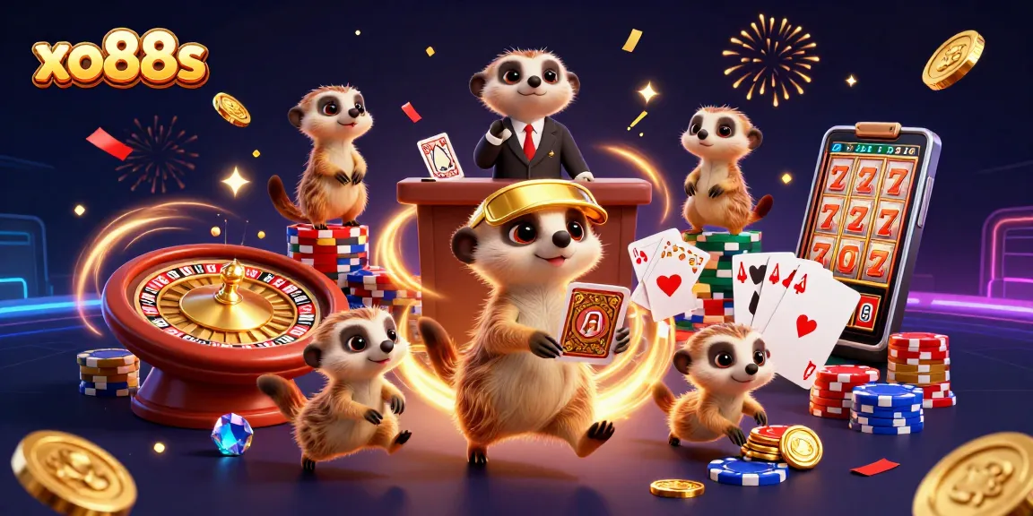 Experience the excitement of xo88s with captivating meerkats orchestrating a vibrant casino scene.