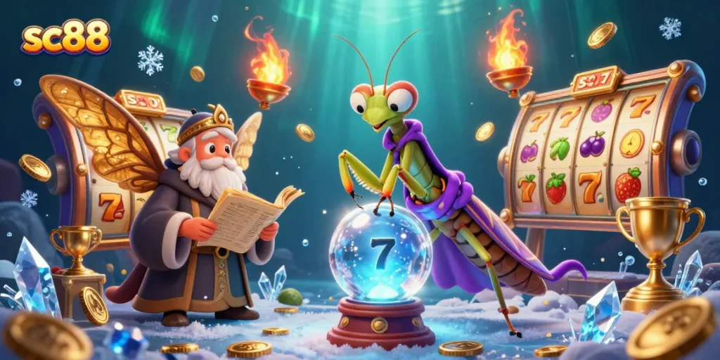 Engage in thrilling slots at sc88 with vibrant 3D visuals of fortune tellers and dynamic symbols.