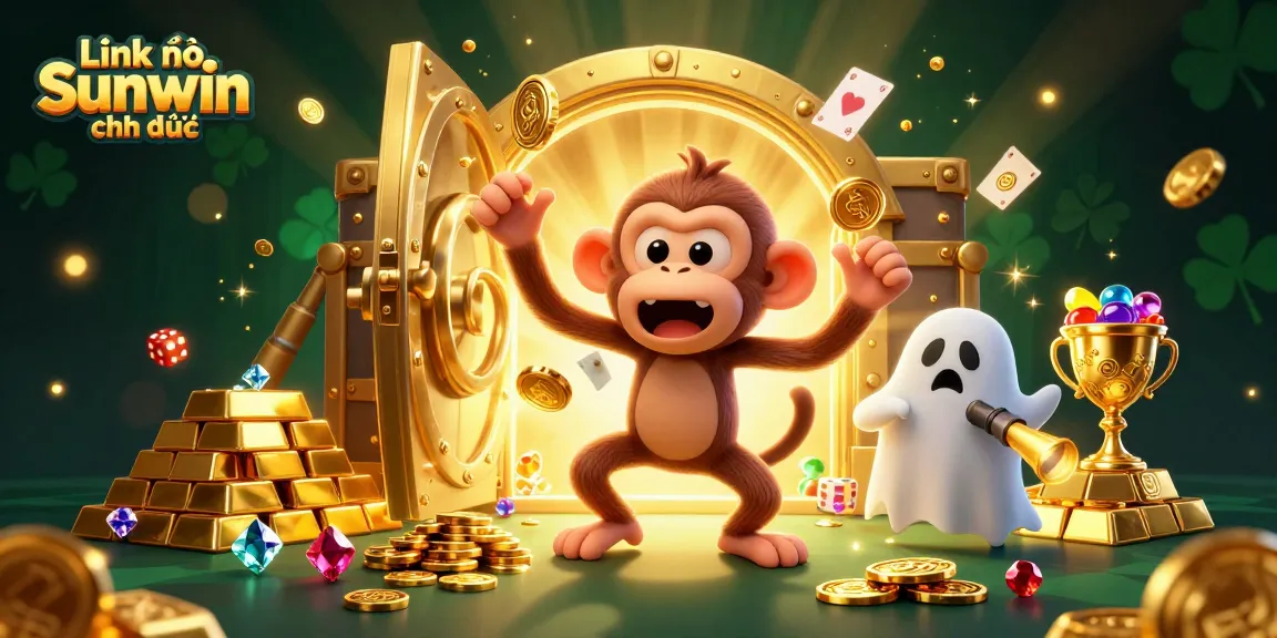 Engage in the thrilling world of gambling with Link vào Sunwin chính thức, showcasing a playful ghost monkey and a curious puppy tracking gold.