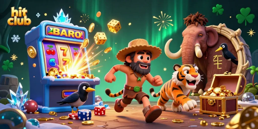 Join the hit club as the caveman and sabertooth explore a prehistoric casino adventure!