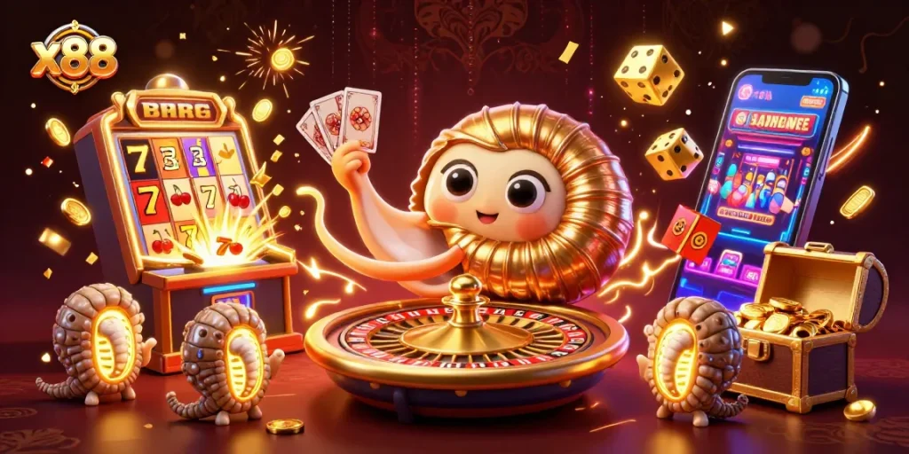 x88 captivates players with thrilling casino games and jackpots in this vibrant illustration