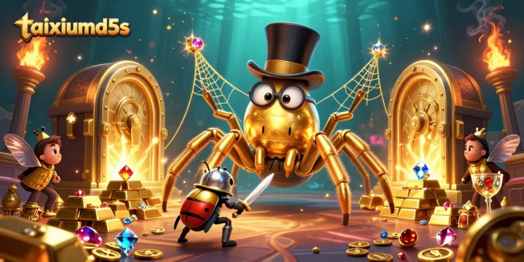 Experience taixiumd5s' thrilling 3D adventure where a golden tarantula and brave beetle knight engage in exciting casino escapades.